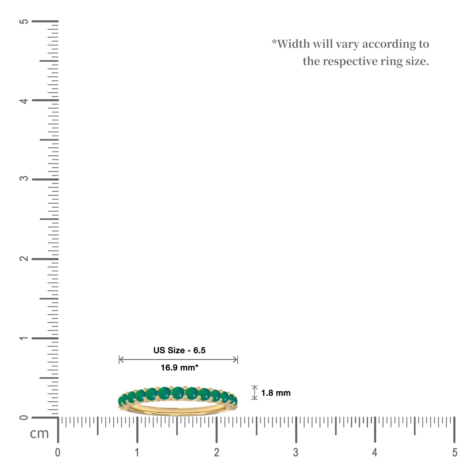 May Birthstone Half Eternity Green Agate Ring size reference