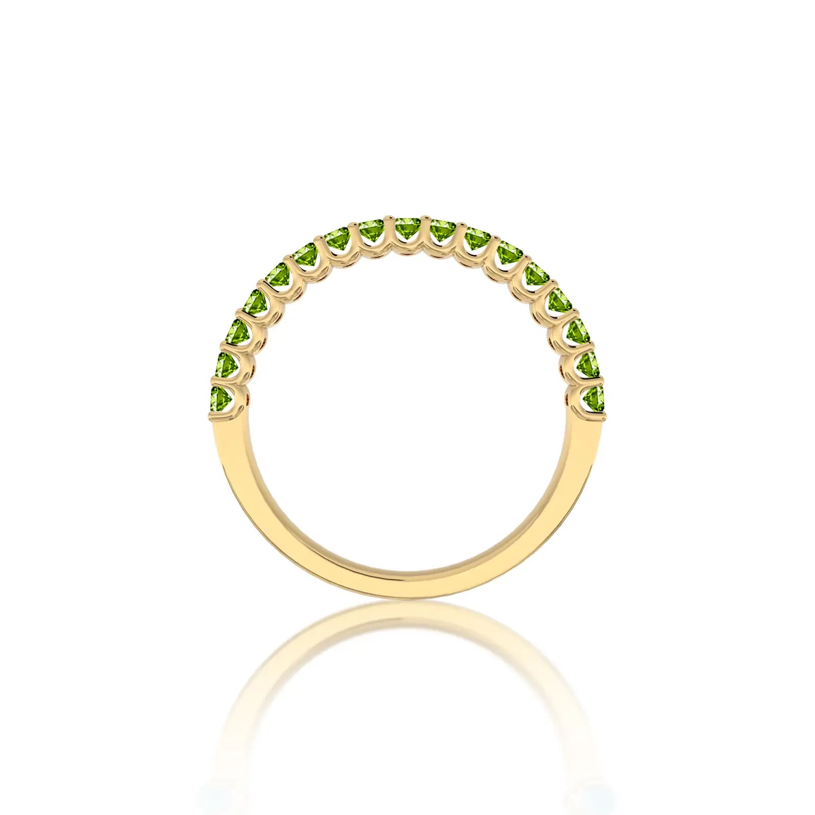 Fortune yellow gold august birthstone half eternity peridot ring