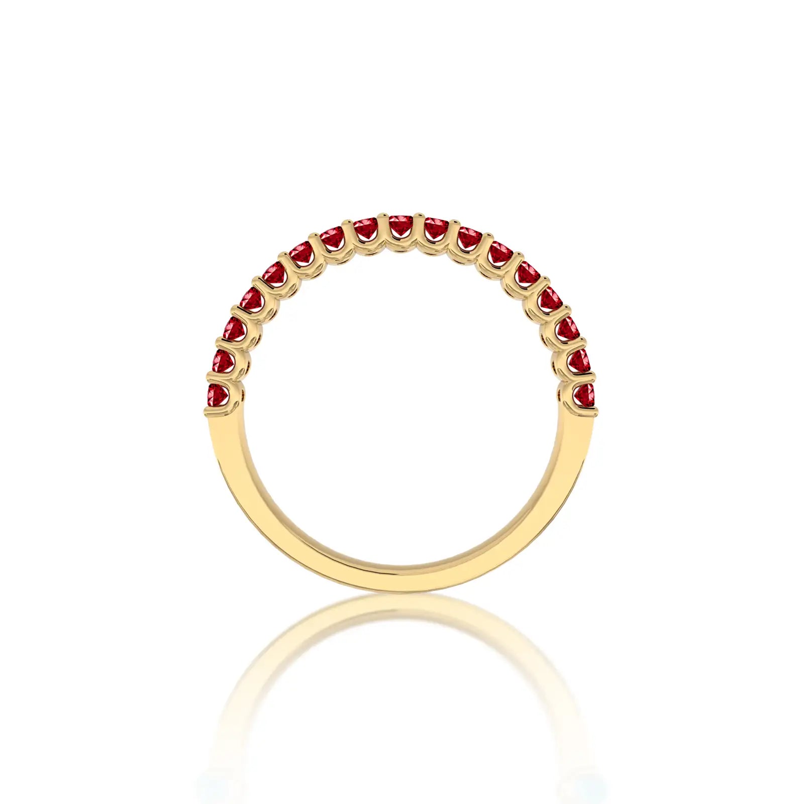 Fortune yellow gold unique july birthstone half eternity opaque ruby ring