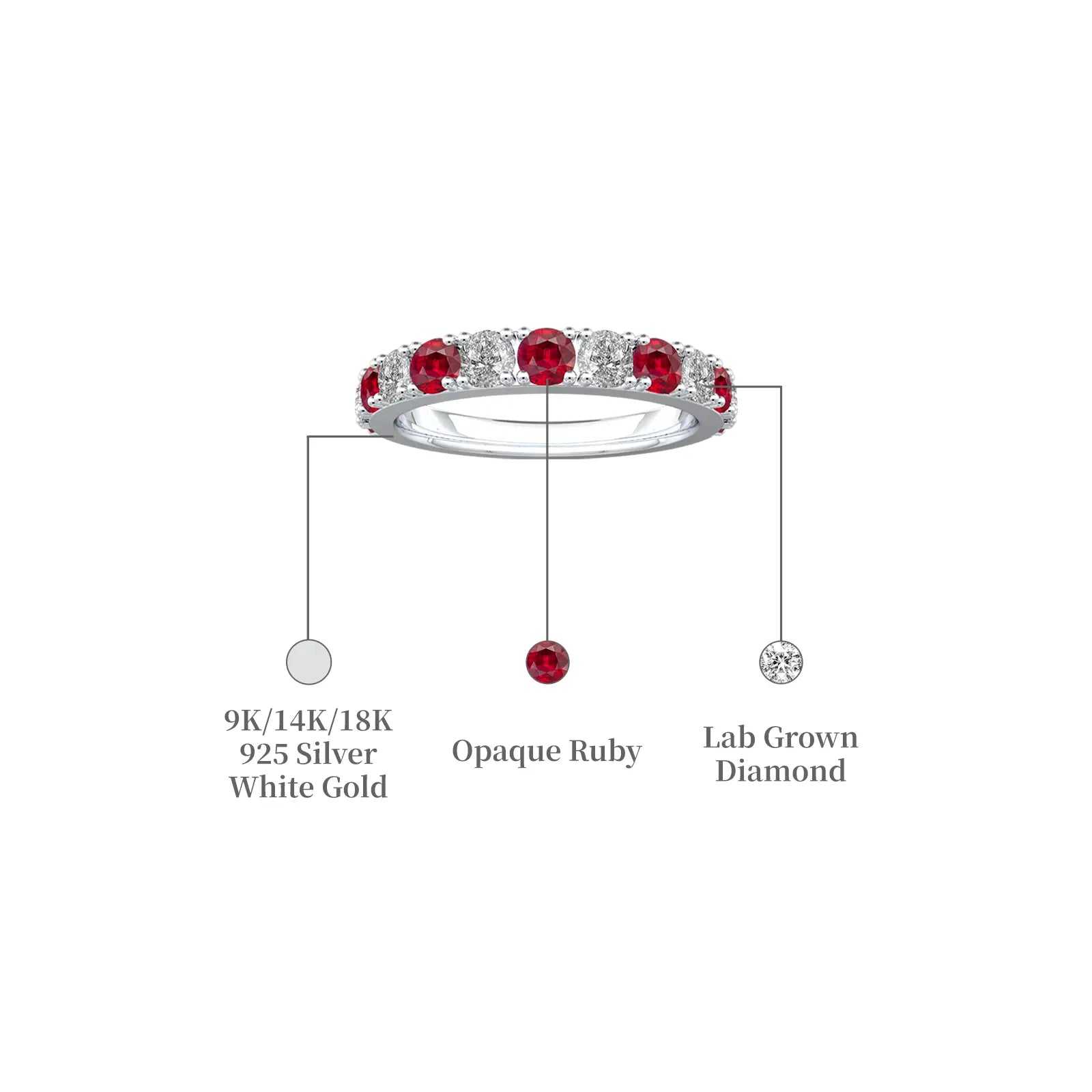 Opaque Ruby Rhythm Ring With Diamonds white gold descriptive image