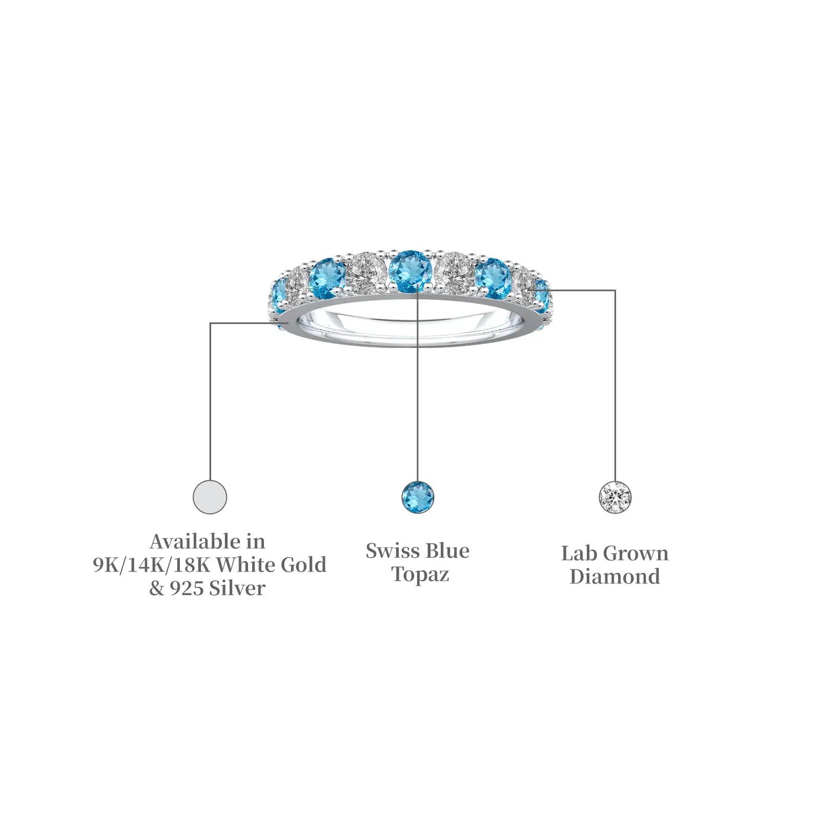 March Birthstone Swiss Blue Topaz Rhythm Ring With Diamonds ring white gold descriptive image