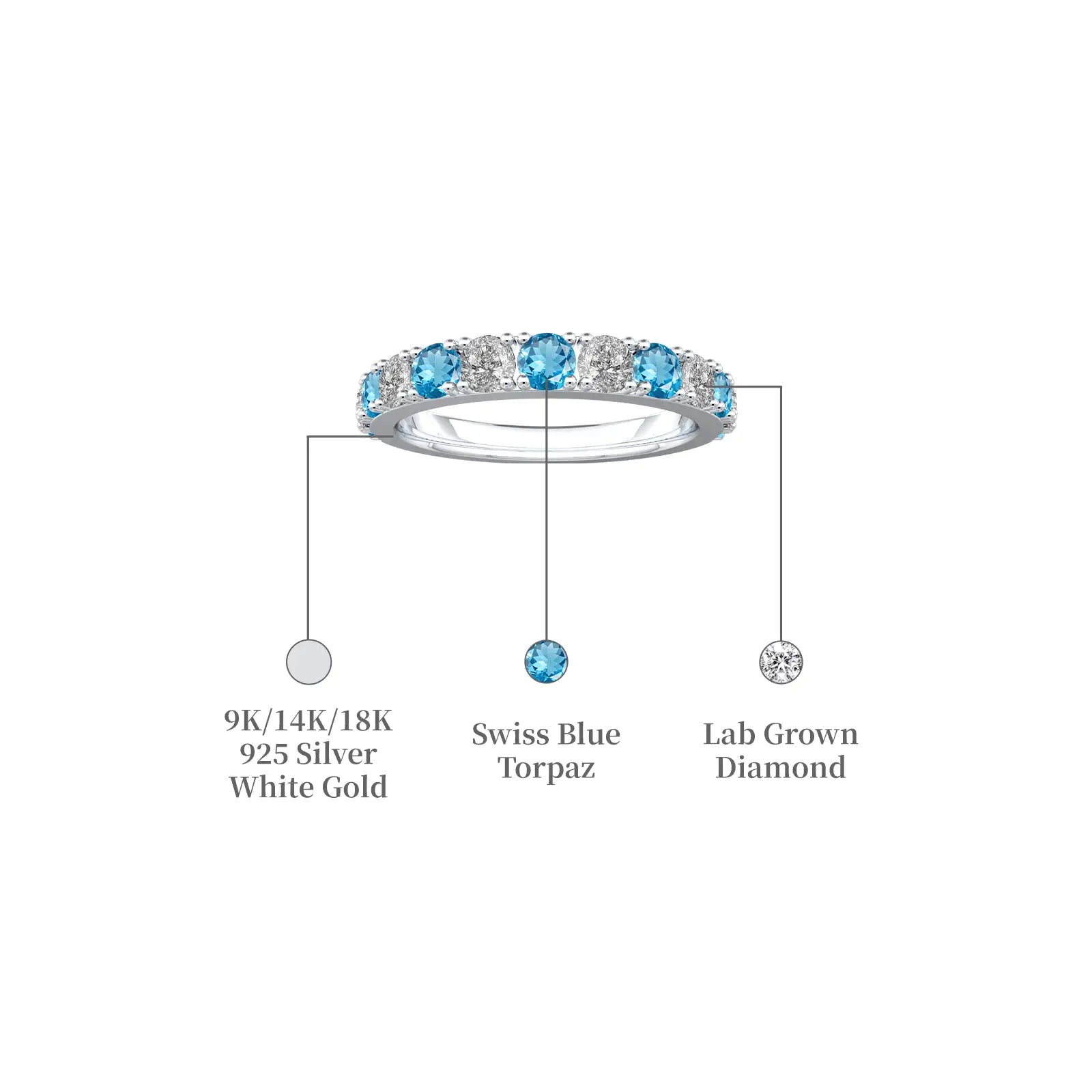 March Birthstone Swiss Blue Topaz Rhythm Ring With Diamonds ring white gold descriptive image