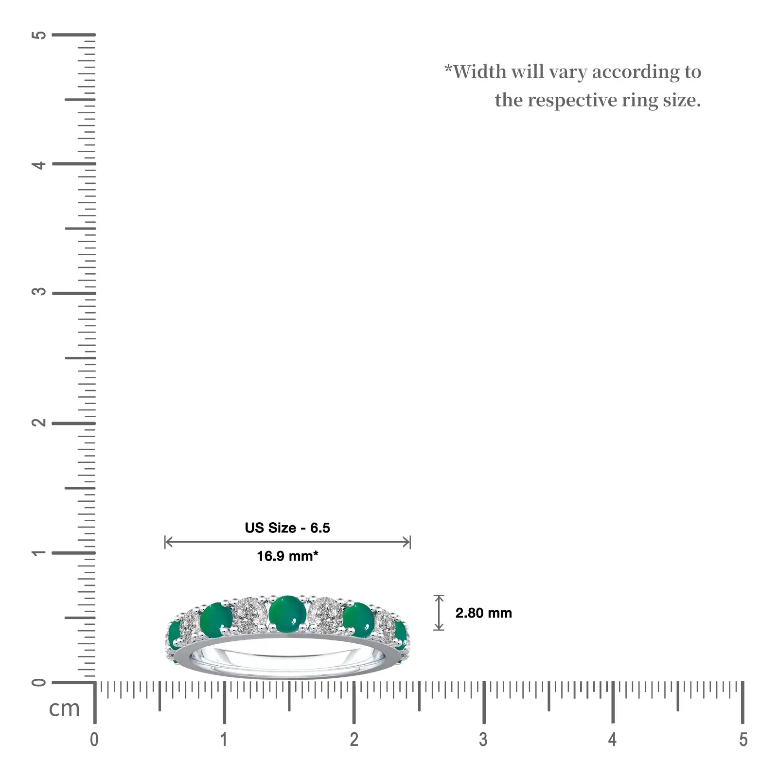 White gold stylish may birthstone green agate rhythm ring with diamonds scale image