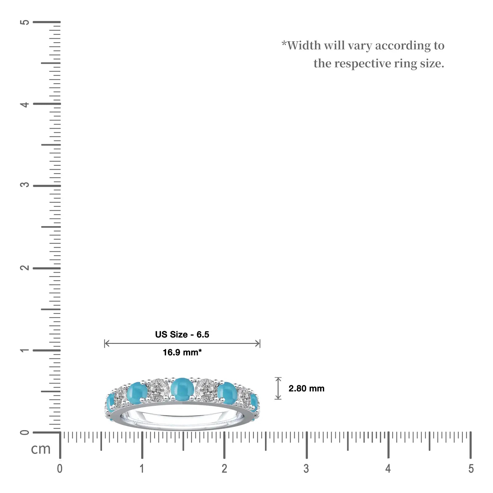 White gold december birthstone turquoise rhythm ring with diamonds scale image