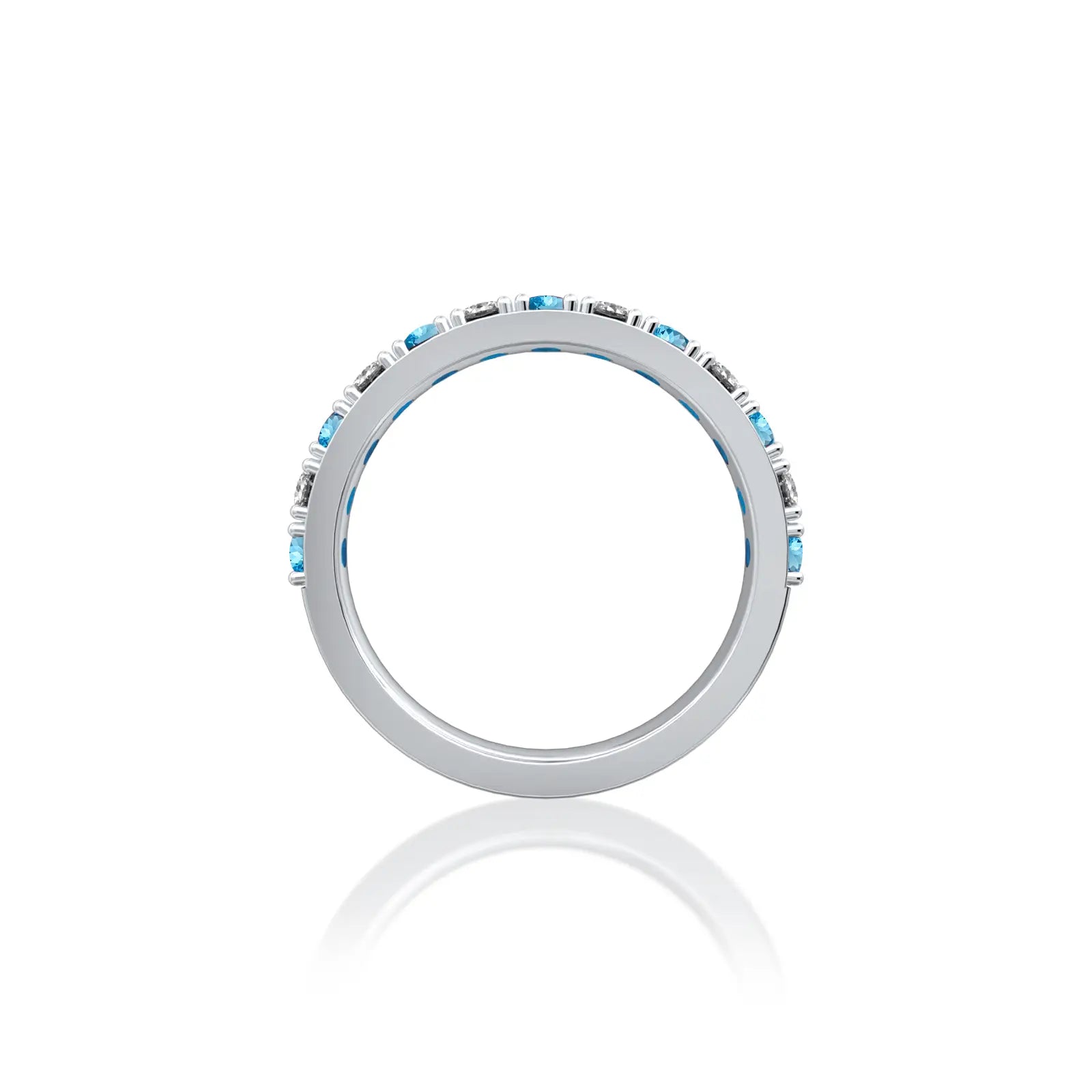 March Birthstone Swiss Blue Topaz Rhythm Ring With Diamonds white ring