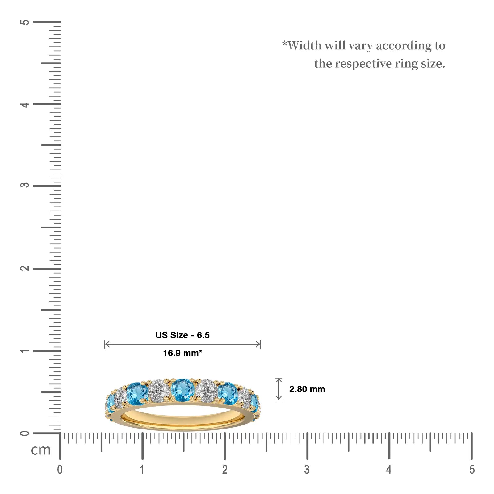 March Birthstone Swiss Blue Topaz Rhythm Ring With Diamonds yellow ring scale image
