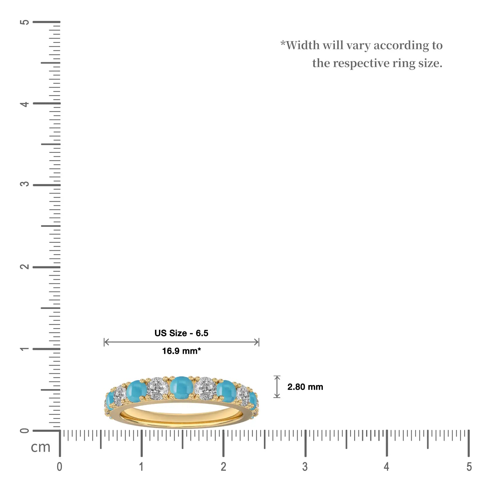 Yellow gold december birthstone turquoise rhythm ring with diamonds scale image