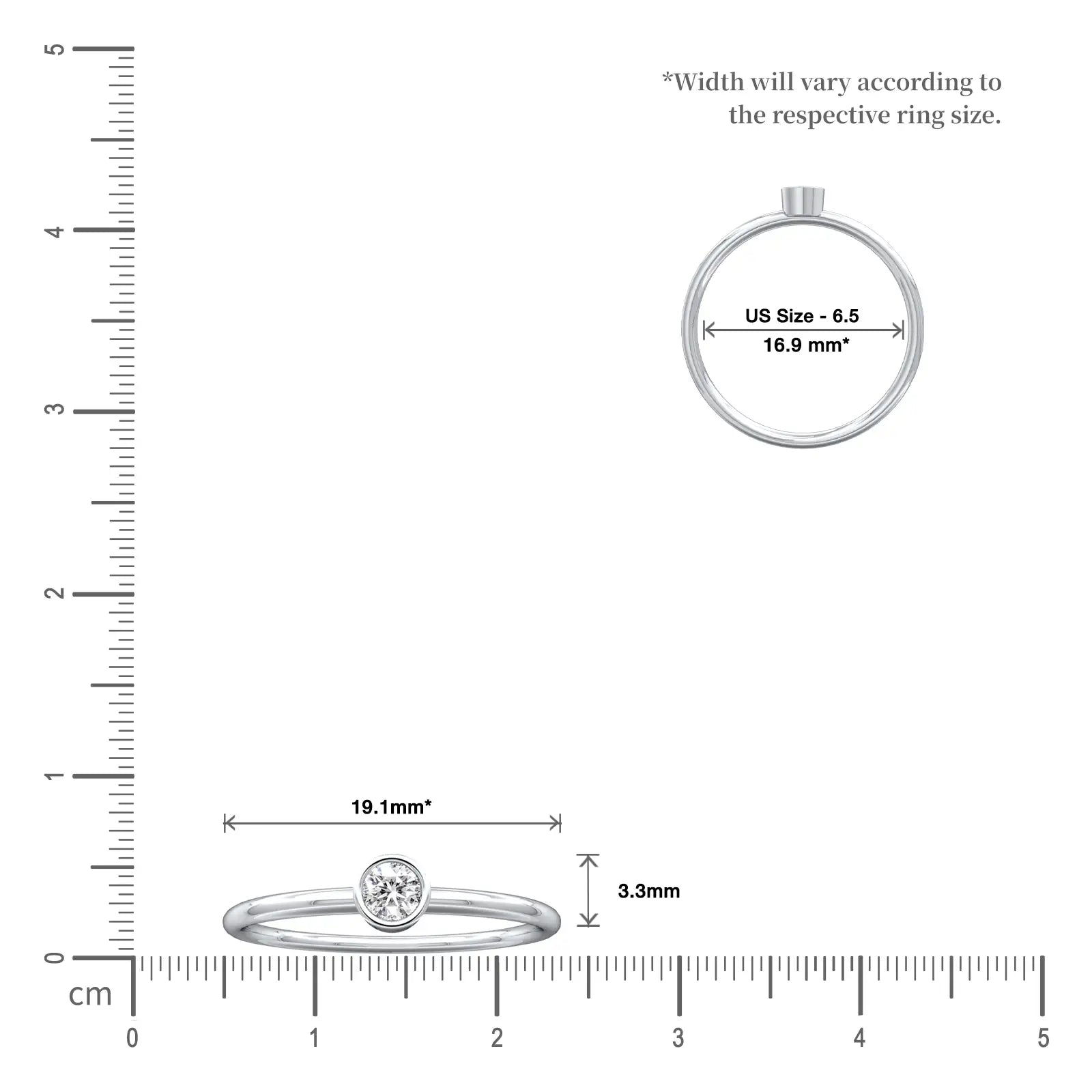 Scale image of Elegant solitaire bezel ring perfect for everyday styling and special occasions