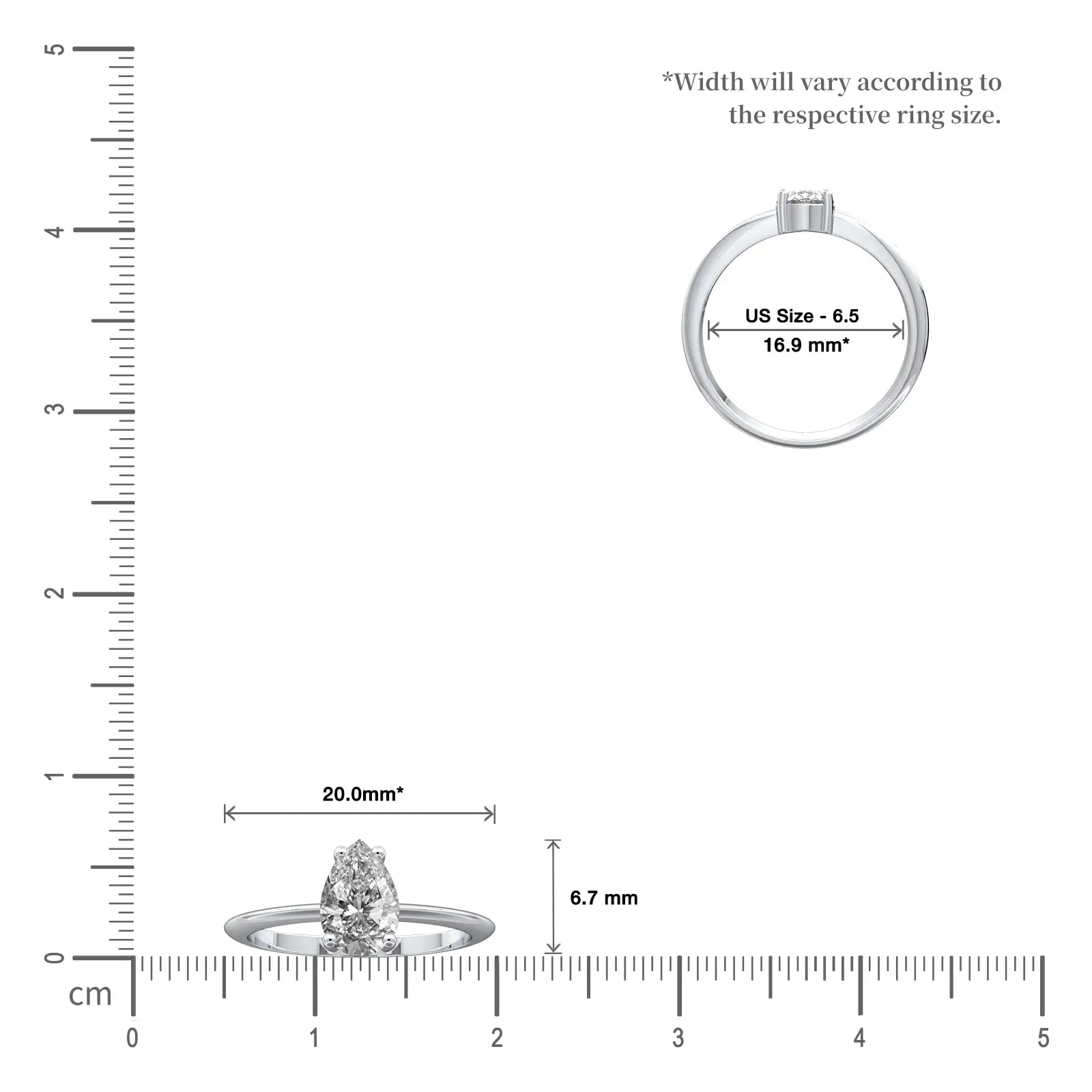 Scale image of Lian 涟 Pear Solitaire Diamond Ring