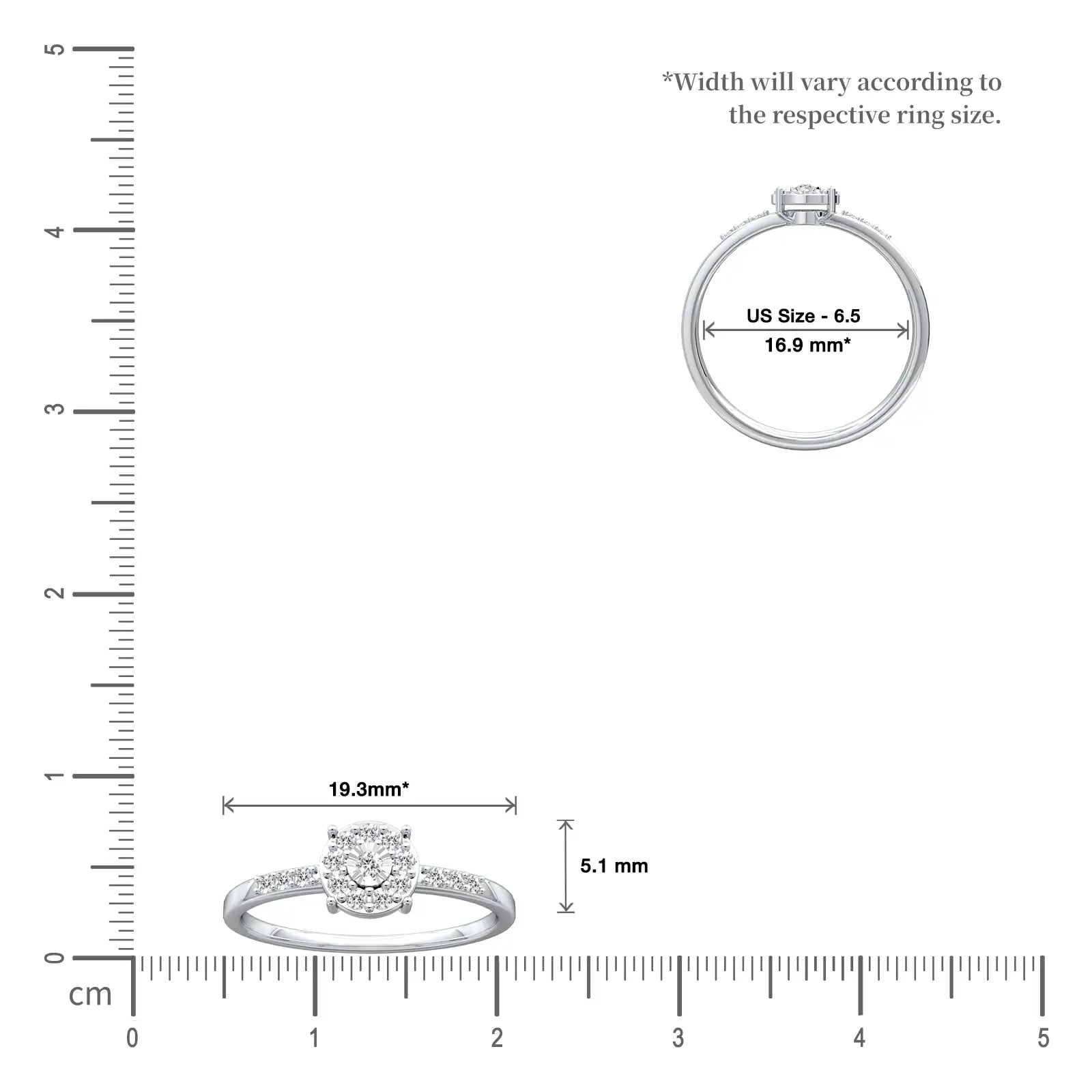 Scale image of Xi 禧 Halo Cluster Diamond Ring