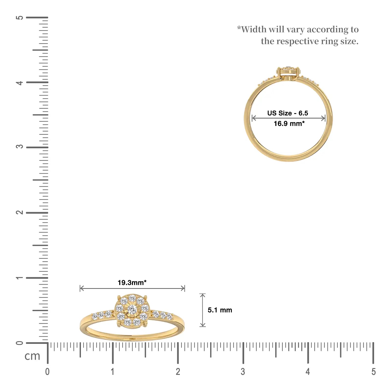 Scale image of Xi 禧 Halo Cluster Diamond Ring