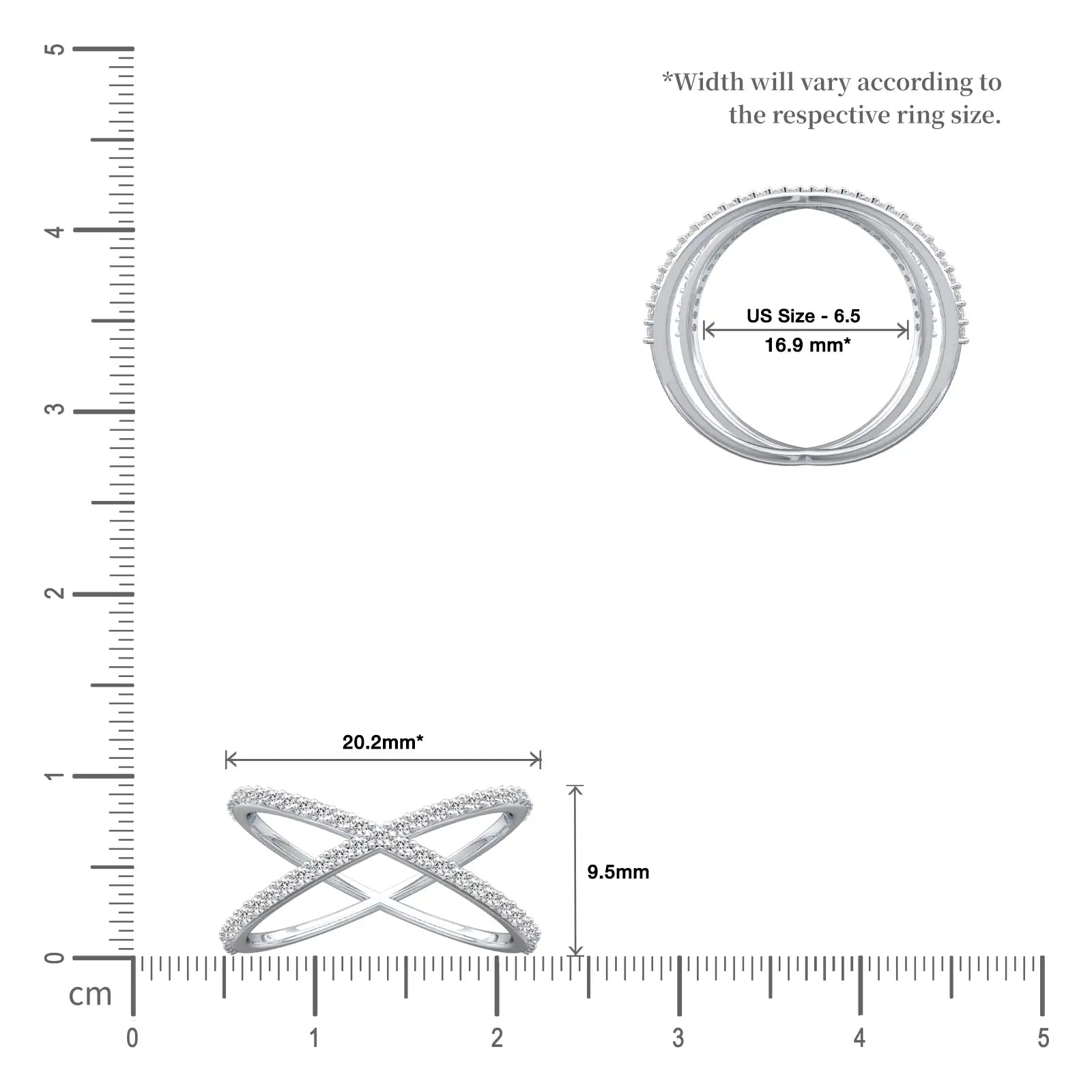 Scale image of Yuan 缘 Intersecting Diamond Criss-Cross Ring