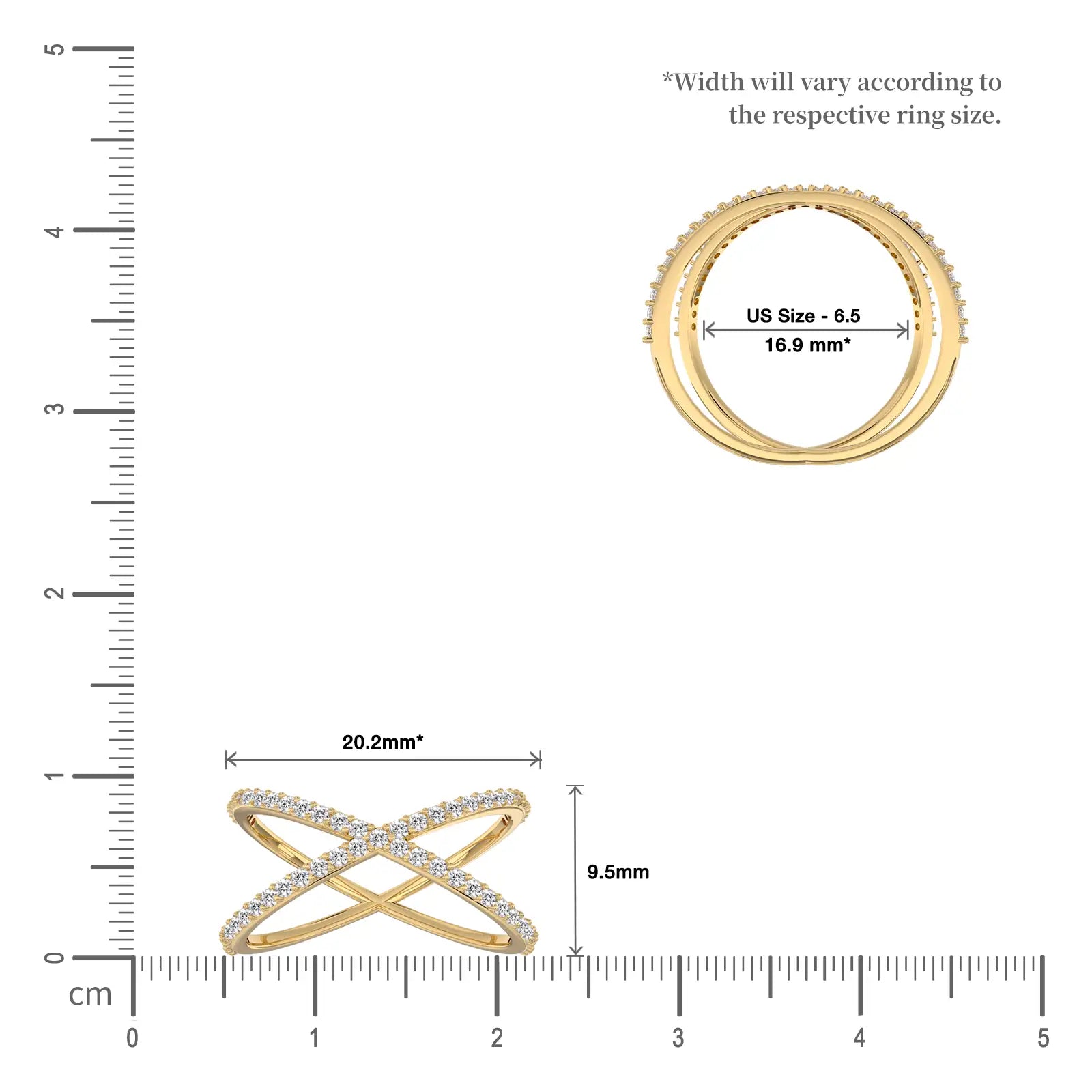 Scale image of Yuan 缘 Intersecting Diamond Criss-Cross Ring