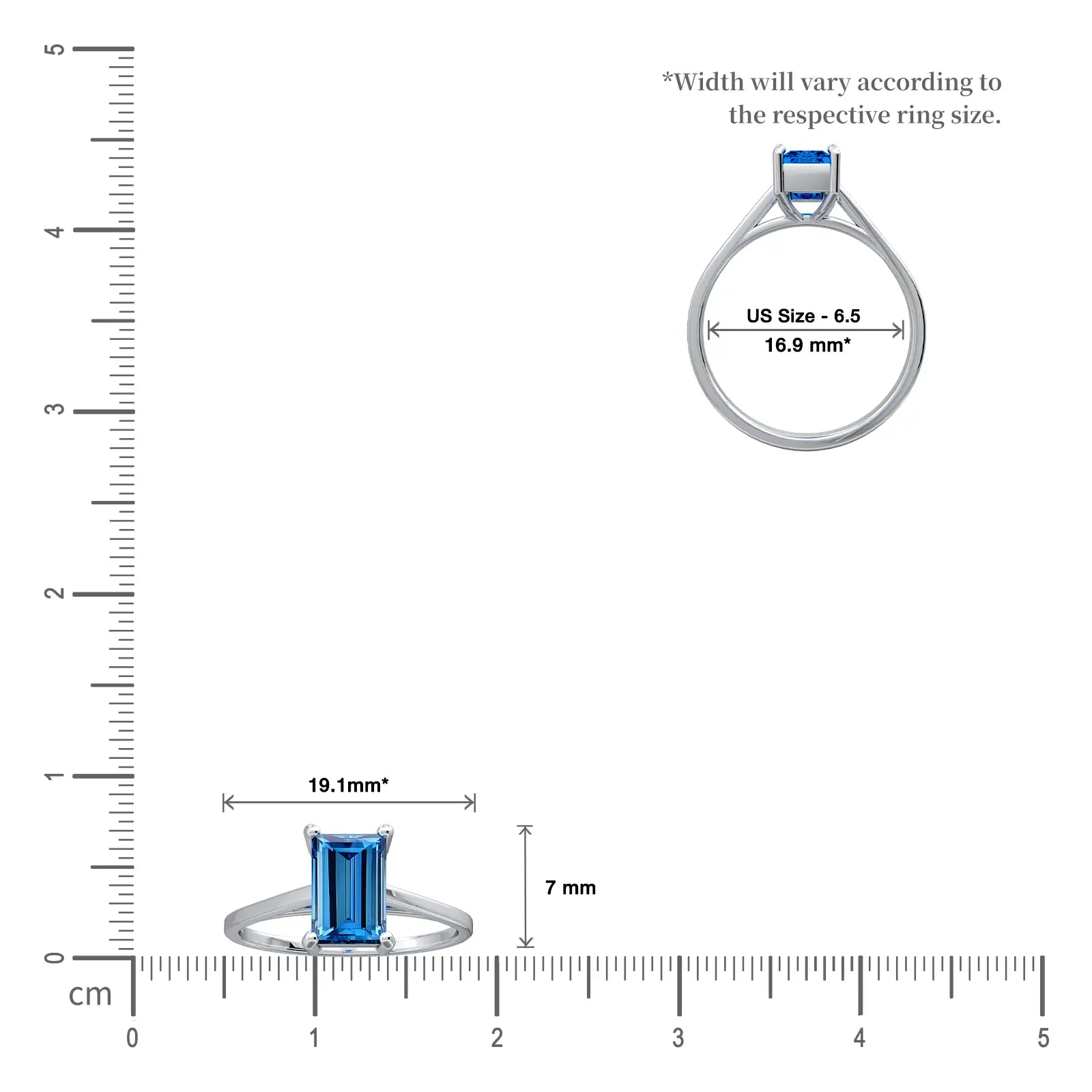 Scale image of Lan 蓝 Baguette Sapphire Solitaire Ring