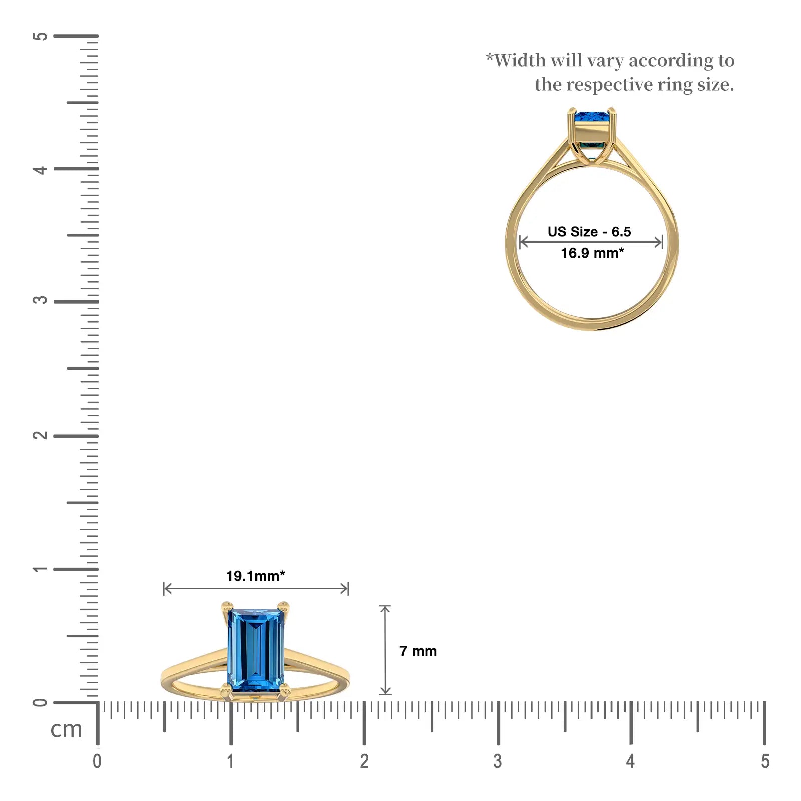 Scale image of Lan 蓝 Baguette Sapphire Solitaire Ring