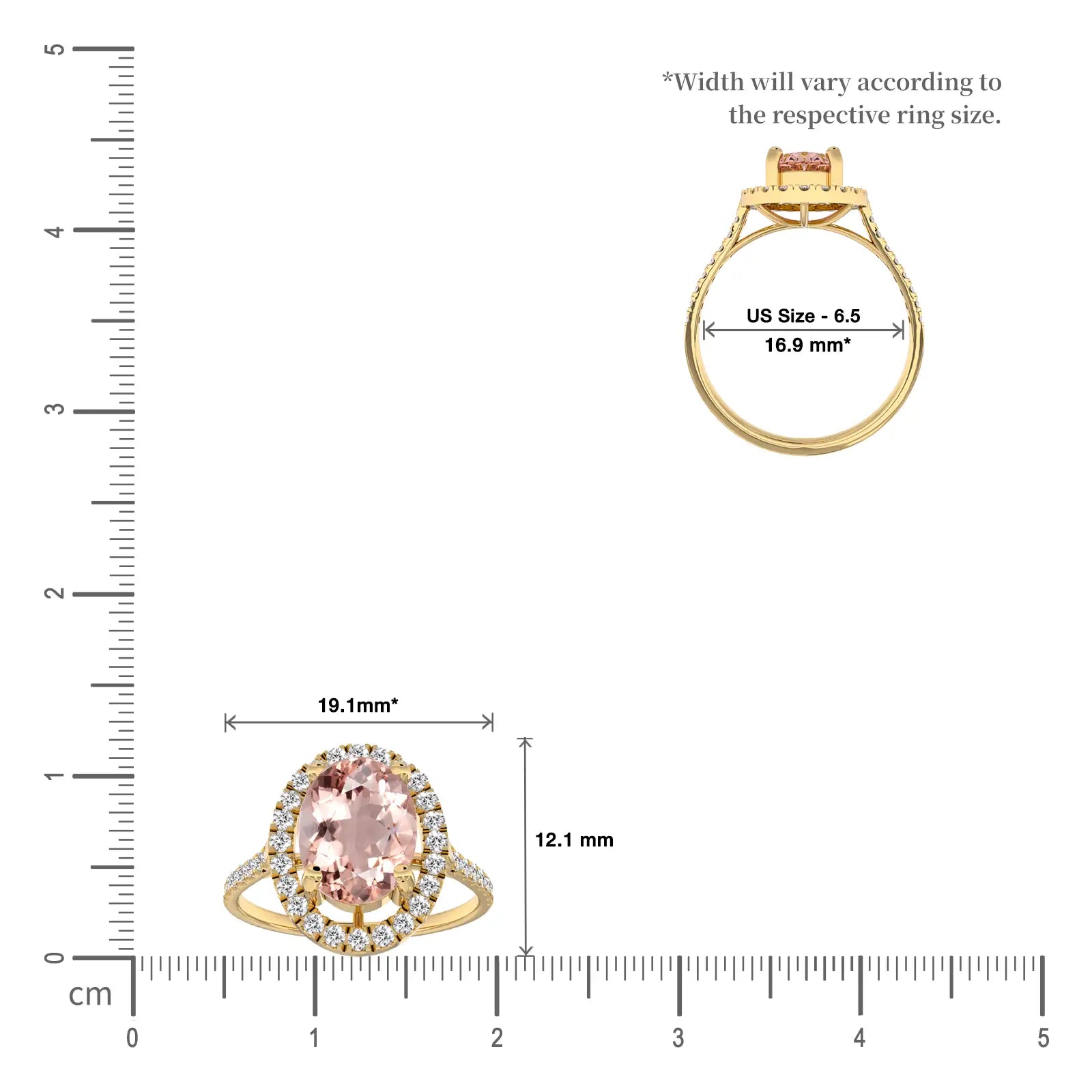 Dimension details of mei 玫 oval morganite halo ring