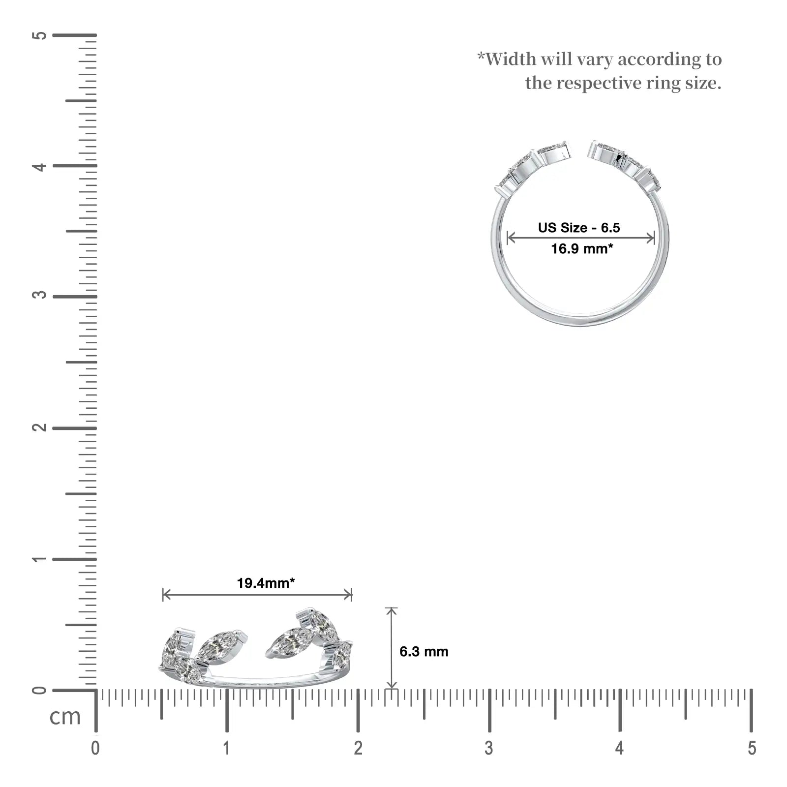 Scale image of Ye 叶 Open Top Marquise Diamond Ring