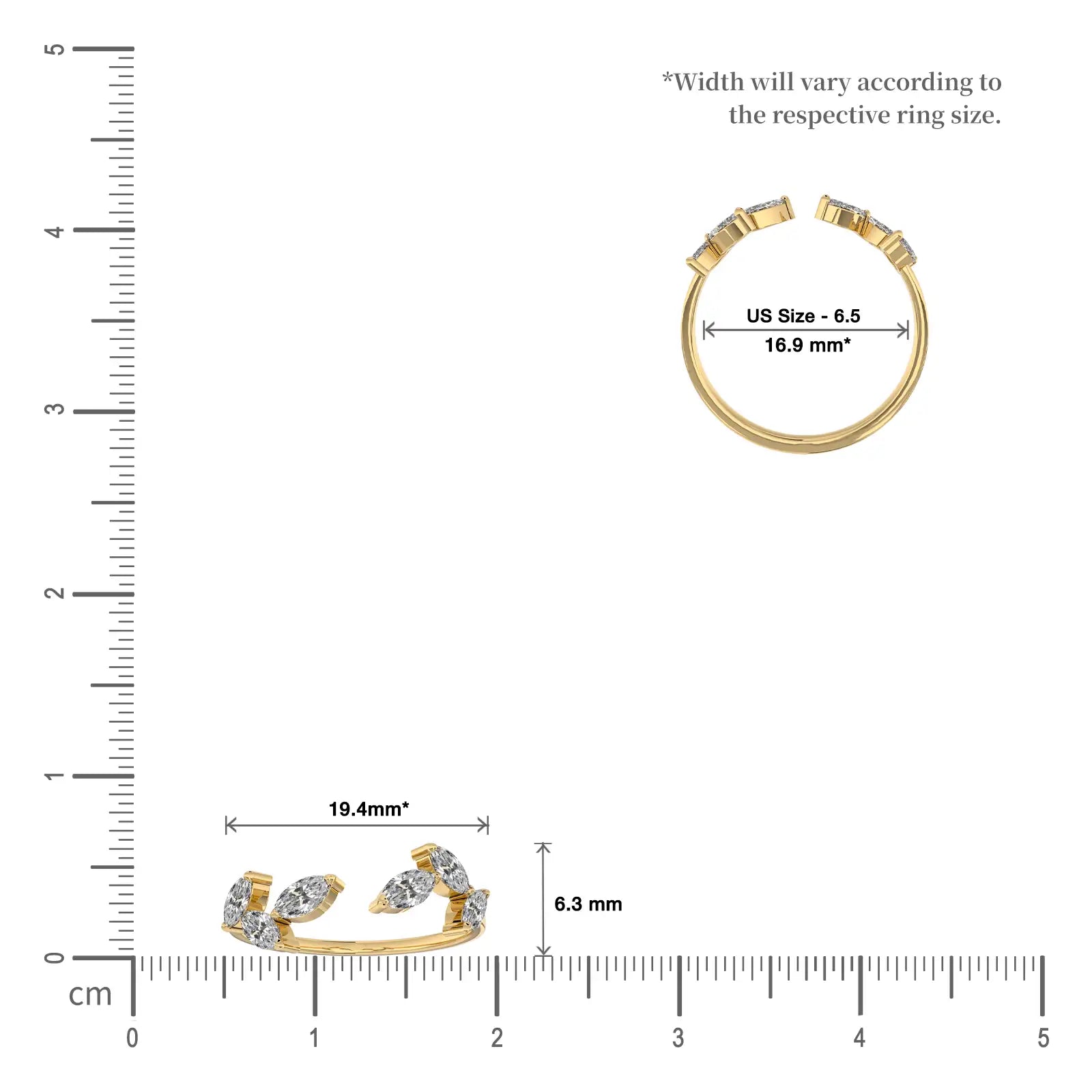 Scale image of Ye 叶 Open Top Marquise Diamond Ring