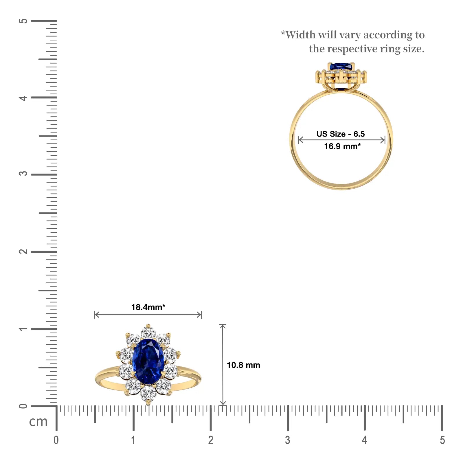 Scale image of Jing 晶 Oval Blue Sapphire Halo Ring