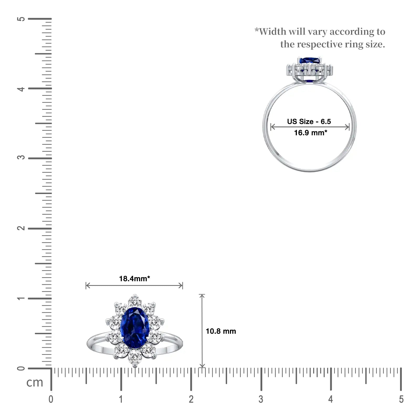 Scale image of Jing 晶 Oval Blue Sapphire Halo Ring