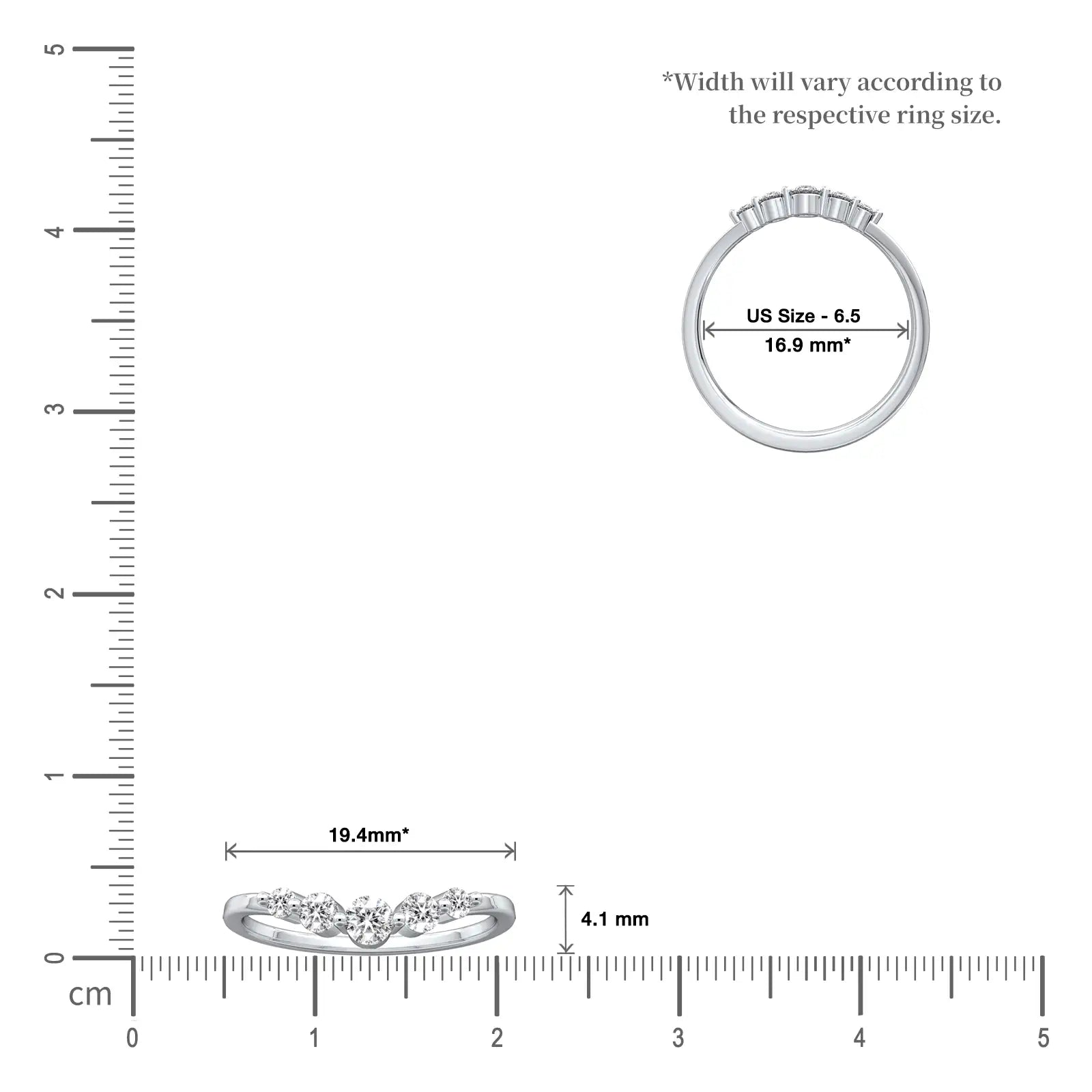 Scale image of Xing 星 Curved Five-Stone Diamond Band