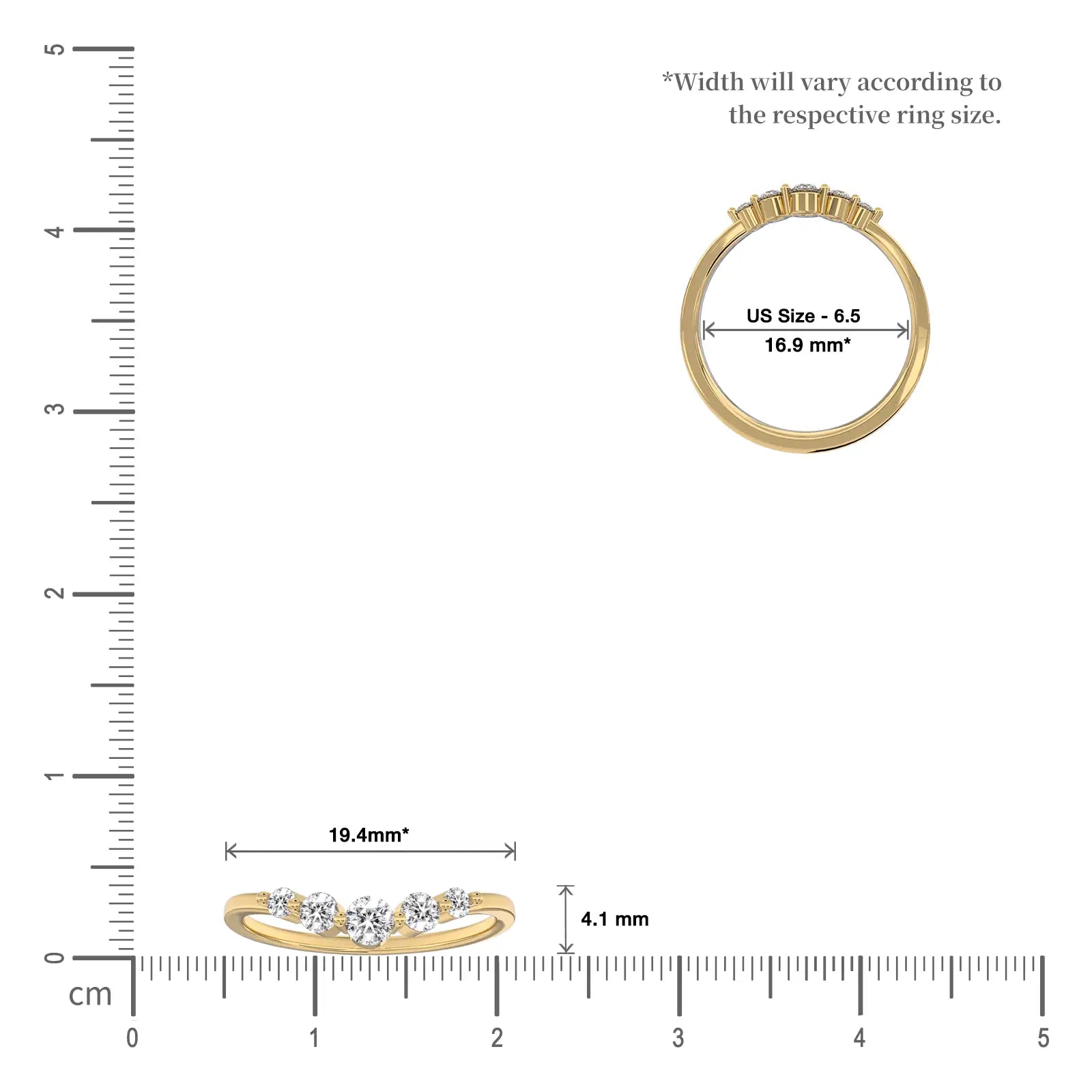 Scale image of Xing 星 Curved Five-Stone Diamond Band
