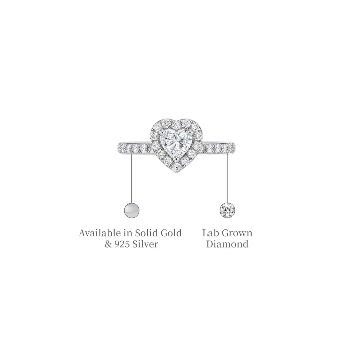 3 Ct Heart Cut Lab Grown Diamond Halo Pave Engagement Ring by Fortune