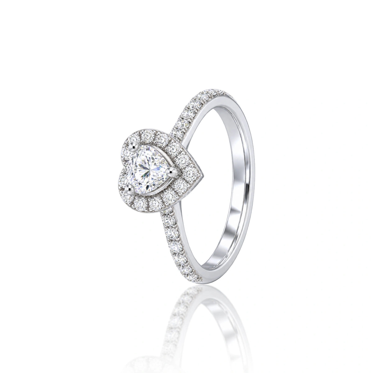 Lab grown 5ct Heart Cut Diamond Halo Pave Engagement Ring by Fortune Jewellery