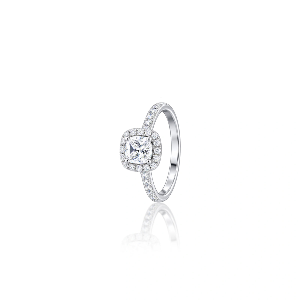 Side view of 0.5 Ct Cushion Cut Lab Grown Diamond Halo Pave Ring by Fortune Jewellery