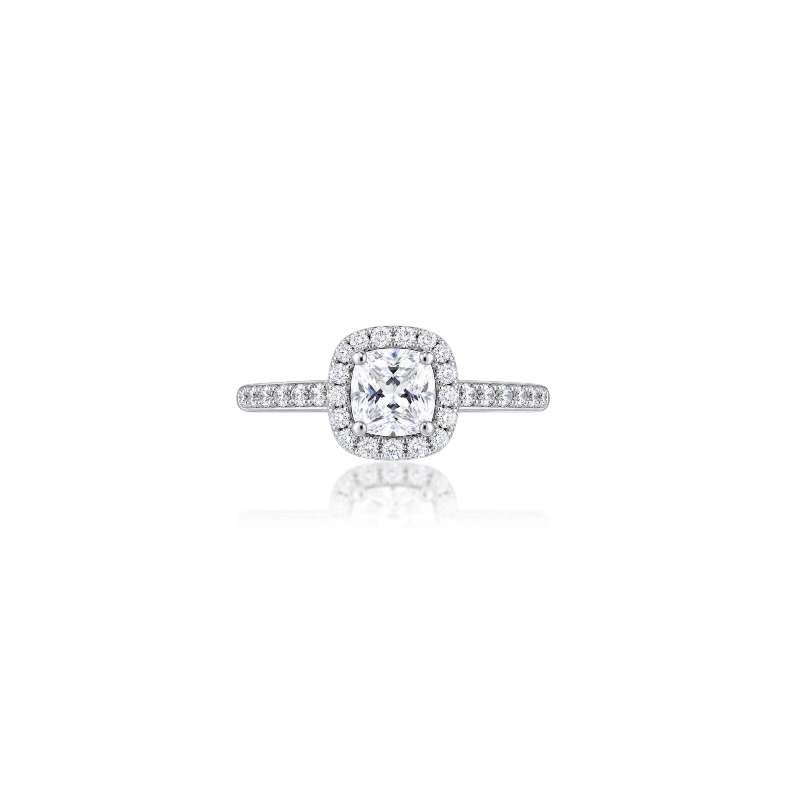 0.75 Ct Cushion Cut Lab Grown Diamond Halo Pave Ring by Fortune Jewellery