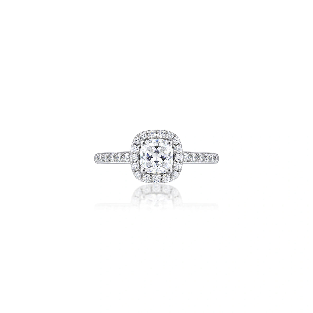0.75 Ct Cushion Cut Lab Grown Diamond Halo Pave Ring by Fortune Jewellery