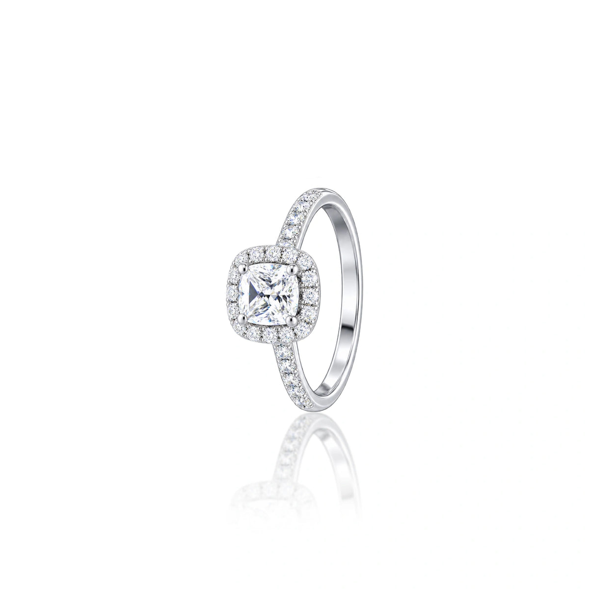 Side view of 0.75 Ct Cushion Cut Lab Grown Diamond Halo Pave Ring by Fortune Jewellery