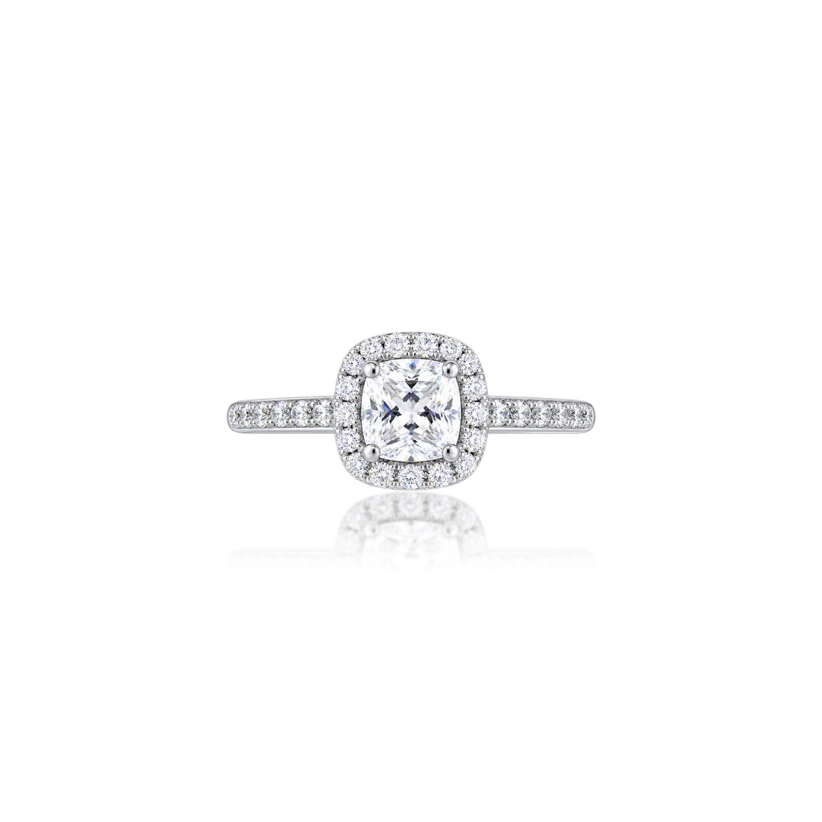 1 Ct Cushion Cut Lab Grown Diamond Halo Pave Ring by Fortune Jewellery