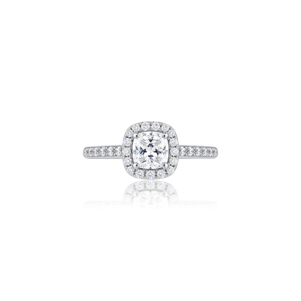 1 Ct Cushion Cut Lab Grown Diamond Halo Pave Ring by Fortune Jewellery