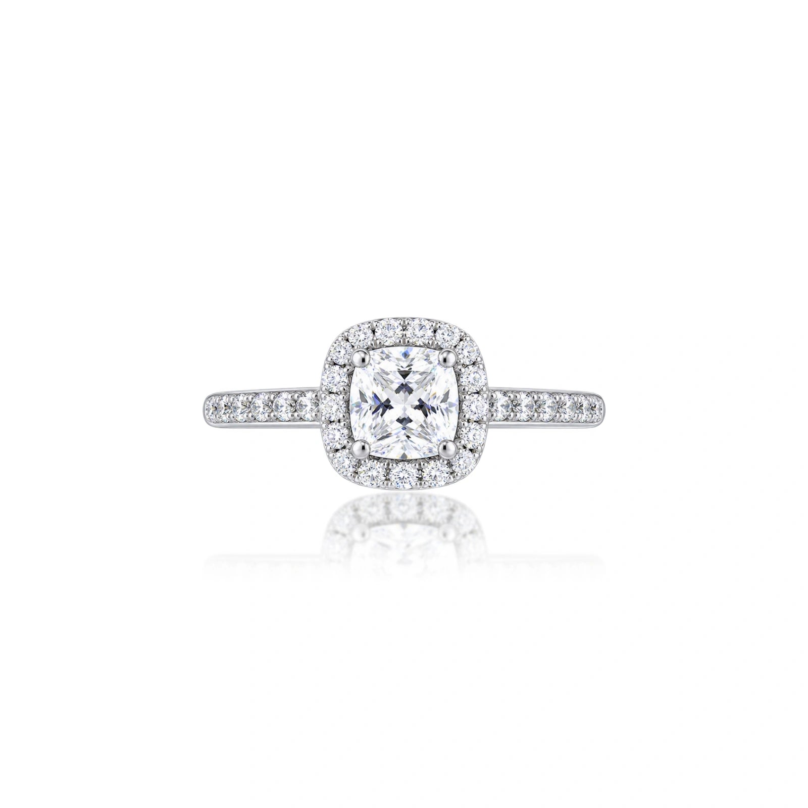 2 Ct Cushion Cut Lab Grown Diamond Halo Pave Ring by Fortune Jewellery