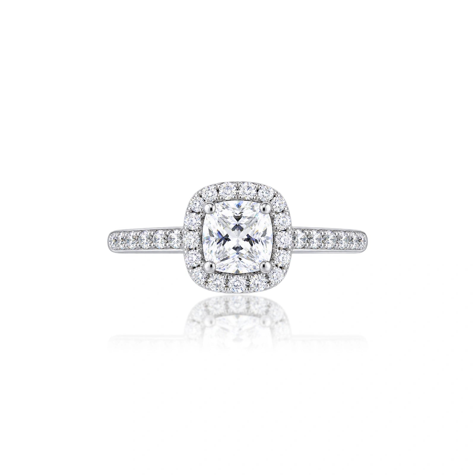 3 Ct Cushion Cut Lab Grown Diamond Halo Pave Ring by Fortune Jewellery