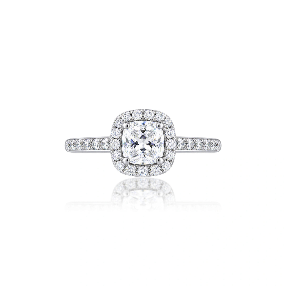 3 Ct Cushion Cut Lab Grown Diamond Halo Pave Ring by Fortune Jewellery