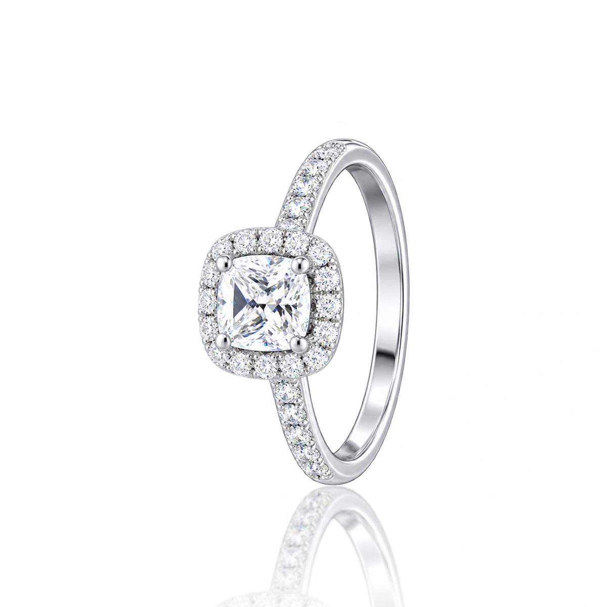 Side profile of 4 Ct Cushion Cut Lab Grown Diamond Halo Pave Ring by Fortune Jewellery