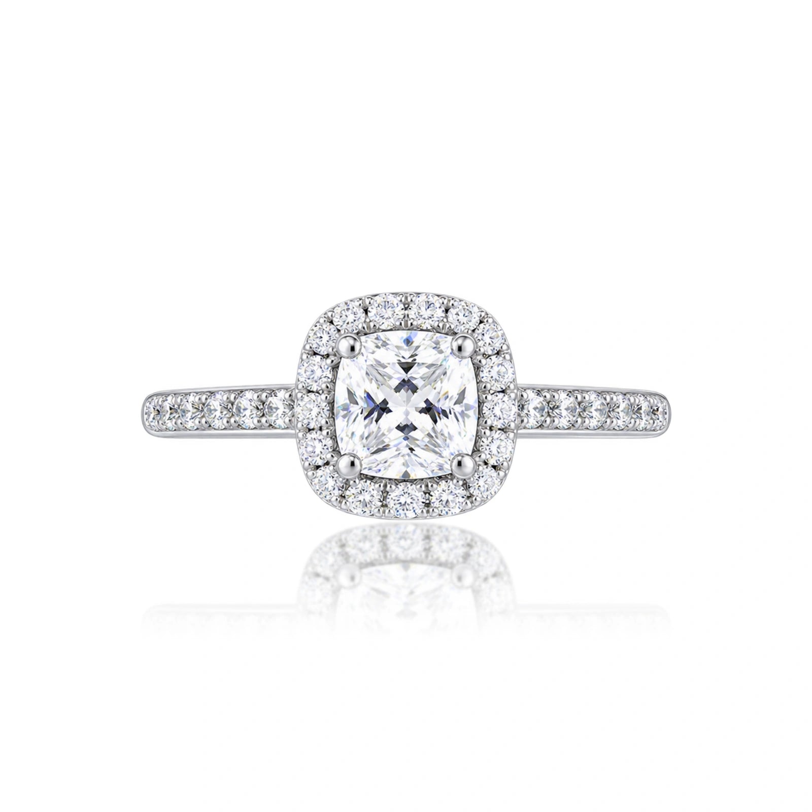 5 Ct Cushion Cut Lab Grown Diamond Halo Pave Ring by Fortune Jewellery