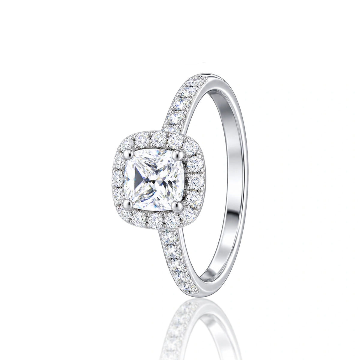 Side view of 5 Ct Cushion Cut Lab Grown Diamond Halo Pave Ring by Fortune Jewellery
