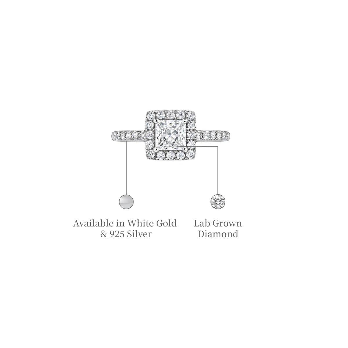 1 Ct Princess Cut Diamond Halo Pave Ring for office wear
