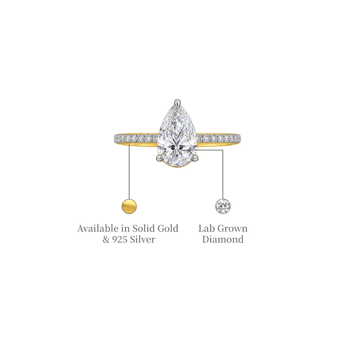 2ct Pear Cut Lab Grown Diamond Pave Ring by Fortune Jewellery