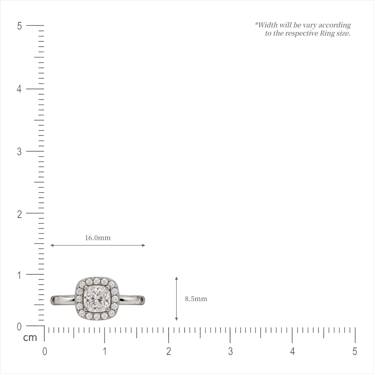 Ring size guide for premium 0.75 Ct cushion cut halo diamond ring, lab grown jewellery by Fortune Jewellery