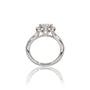 Heirloom-style side view of 3 Ct cushion cut diamond halo ring, lab grown anniversary ring