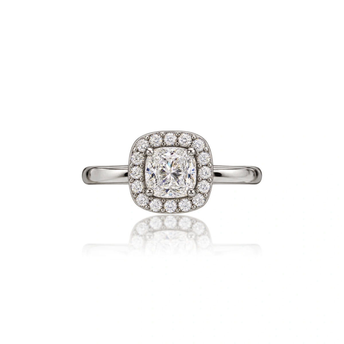 Radiant 4 Ct cushion cut lab grown diamond halo ring, birthday or anniversary gift, front view