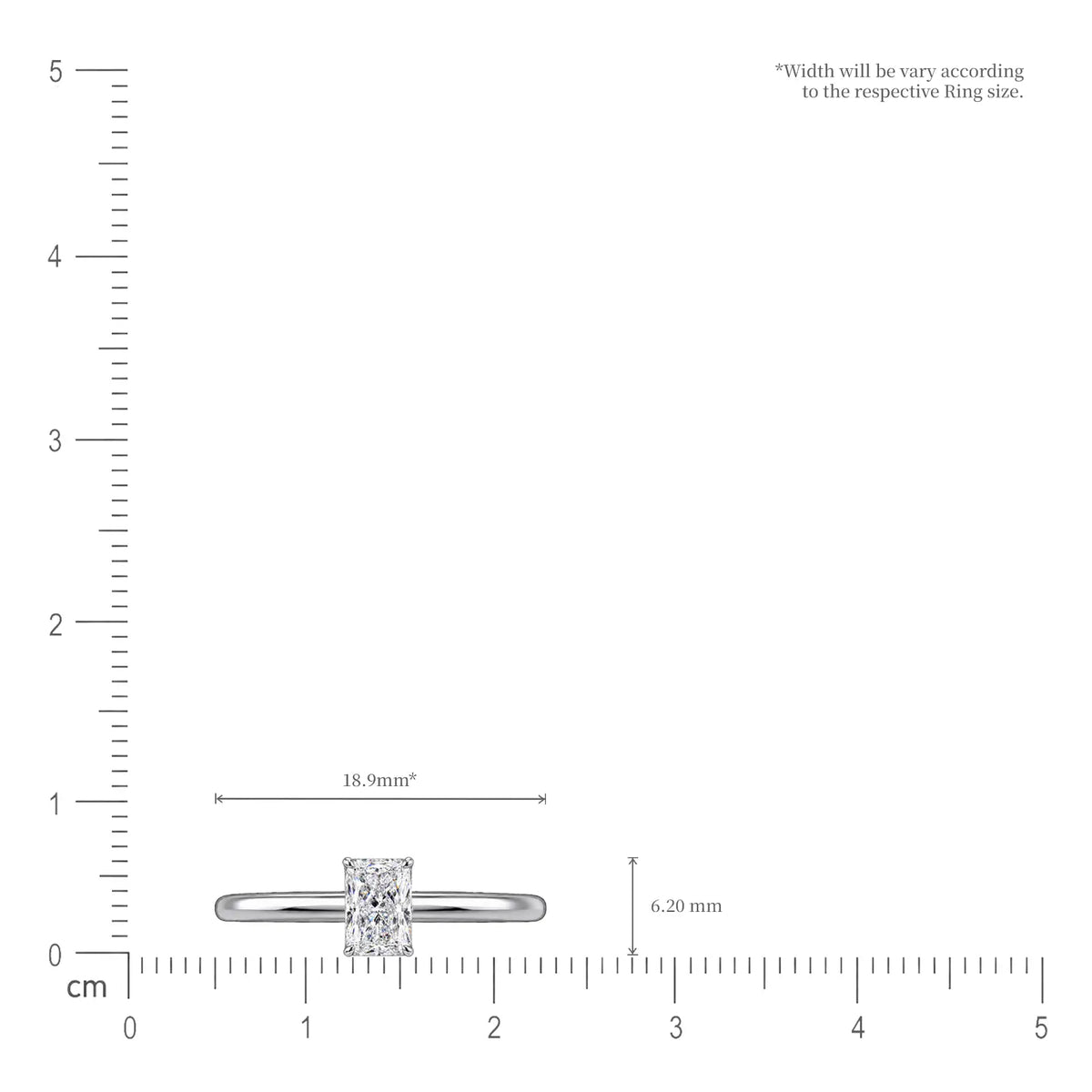 Size of 2 Ct Emerald Cut Solitaire Diamond Ring