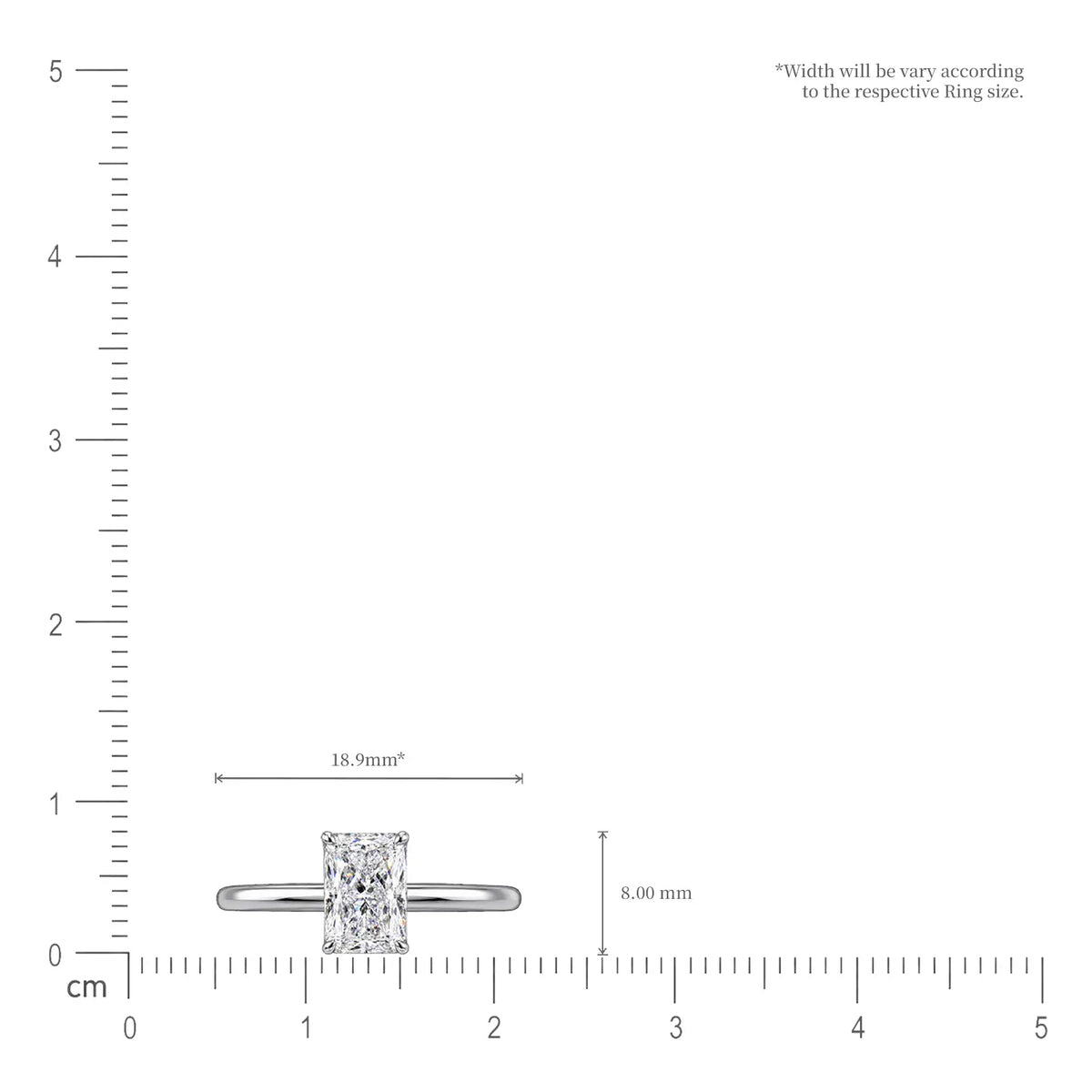 Size of 5 Ct Emerald Cut Diamond Solitaire Ring