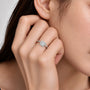 Model Wearing Stunning 0.75 Ct Princess Cut Diamond Halo Ring for Women