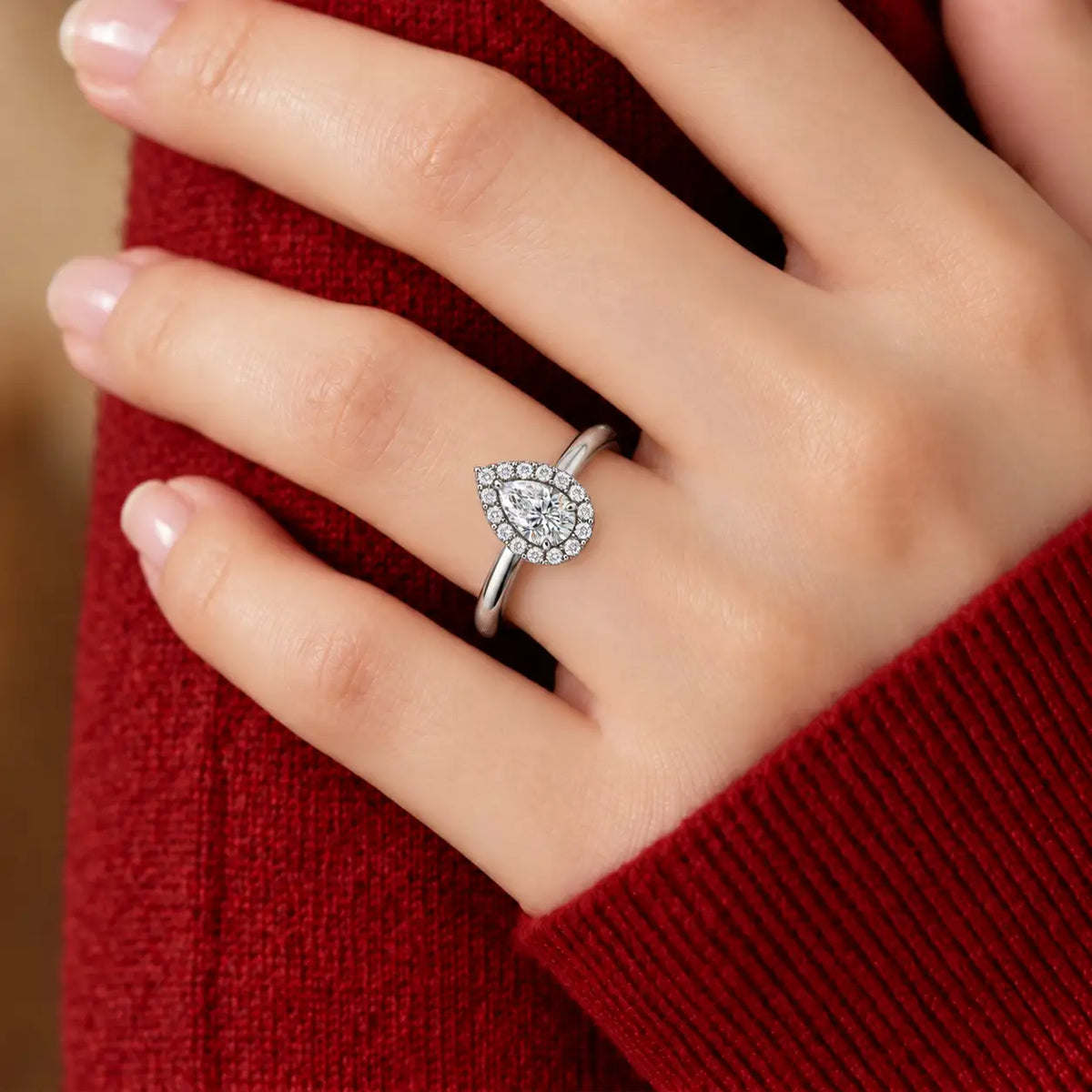3 Ct Pear Cut Diamond Halo Ring