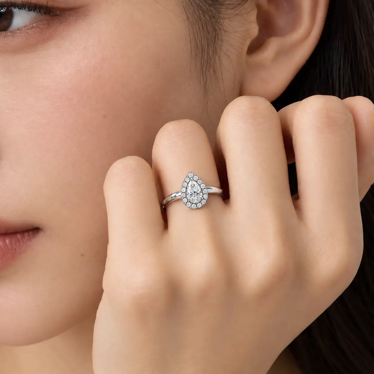 3 Ct Pear Cut Diamond Halo Ring